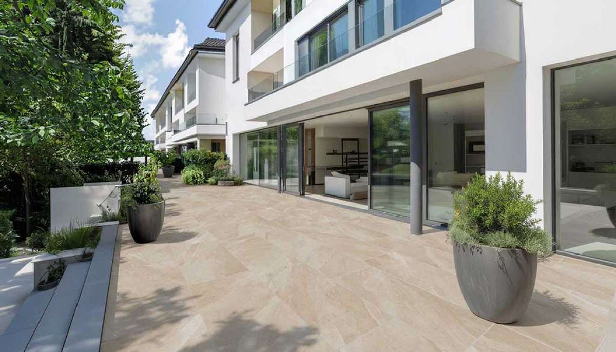 Terrassenplatten Concreto Schiefer Beige Banner