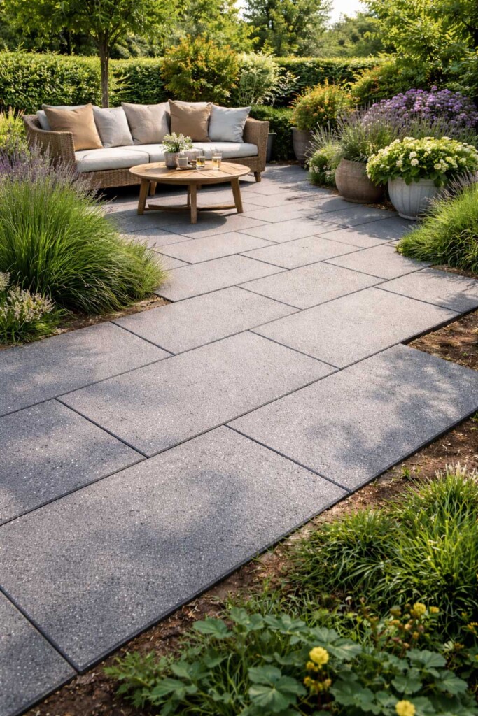 Terrassenplatten Natura Placa Escuro mit Sitzecke