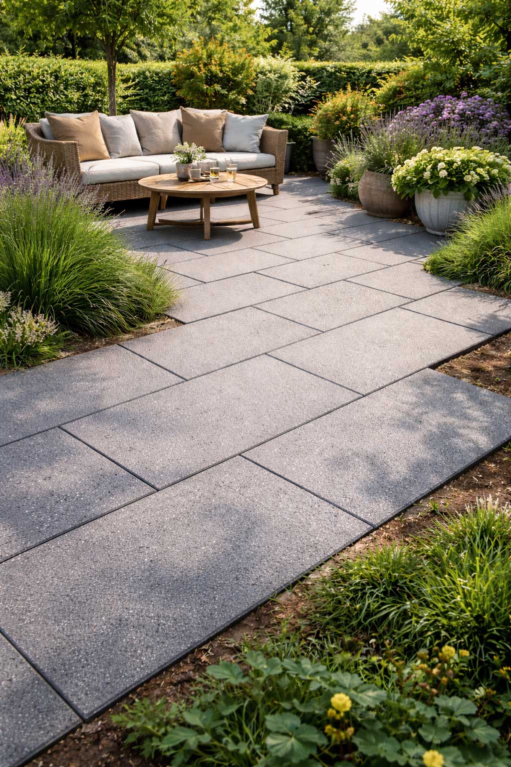 Terrassenplatten Natura Placa Escuro mit Sitzecke