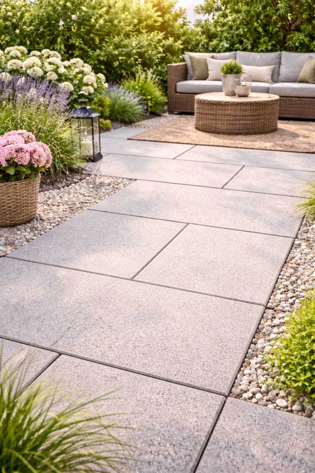 Terrassenplatten Natura Placa Ticasa mit Sitzecke